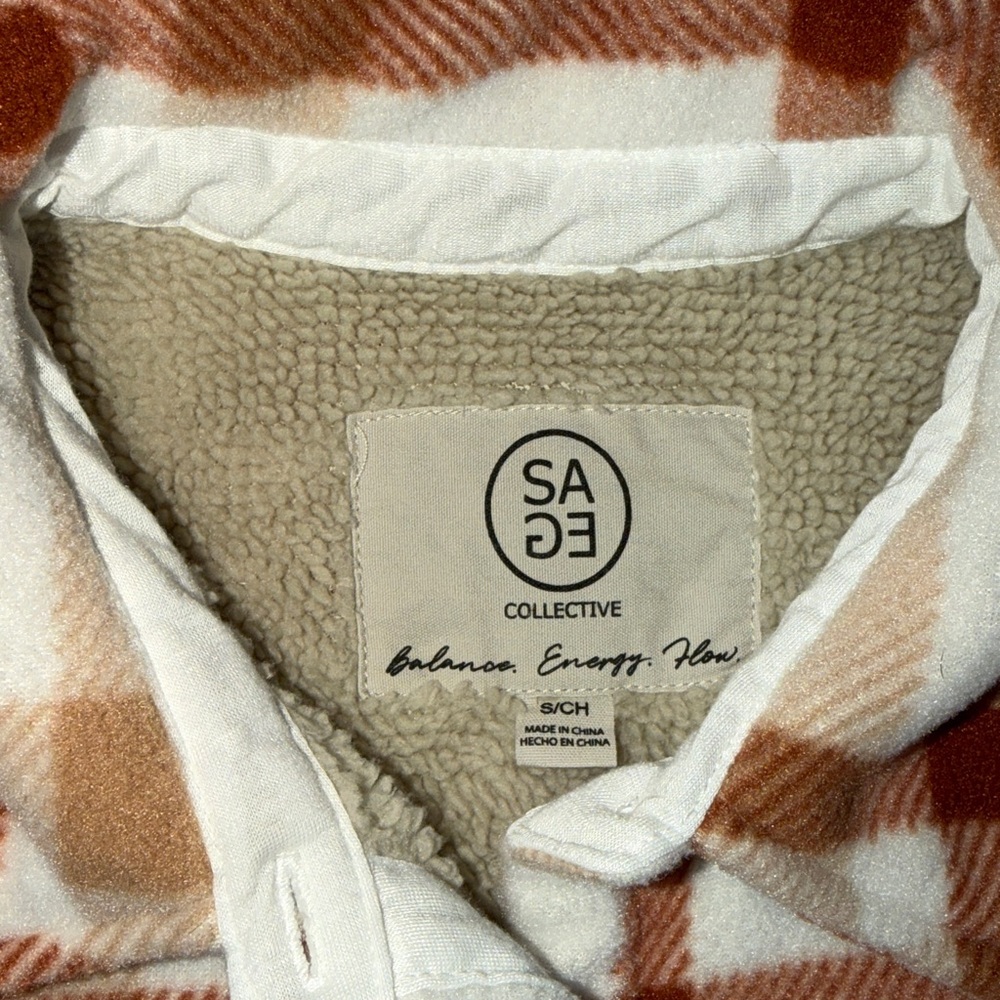 Women’s Sage Collective Fleece Shacket In Tan/Rust Combo Size Small - Picture 3 of 13